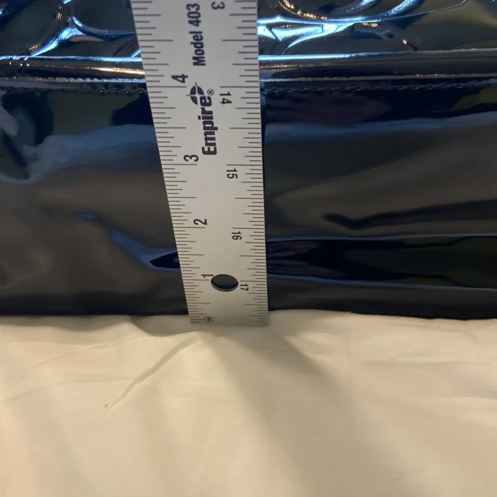 Coach Black Patent Leather Tote Bag Large Signature C Embossed Tan Strap EUC - Picture 13 of 17